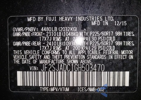 2016 Subaru Forester 2.5I Premium z USA, uszkodzony, nr VIN JF2SJADC1GH503470